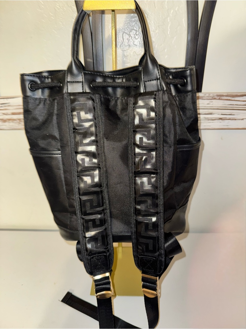 Versace Perfums black nylon backpack bag w gold hardware like new - Picture 10 of 15